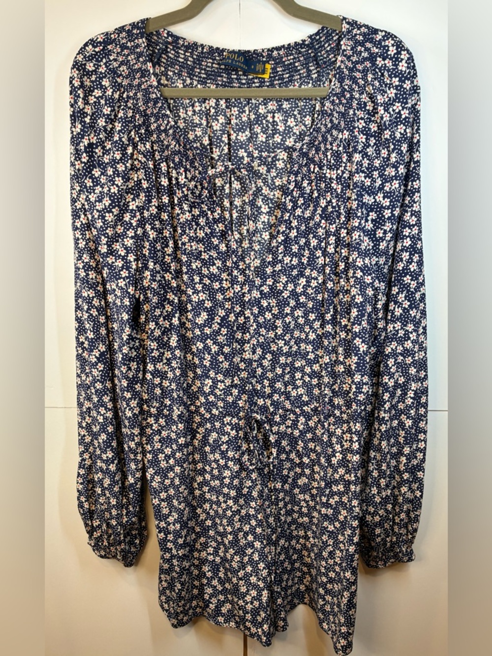 Polo Ralph Lauren Floral Romper Women’s Size 8 Boho Tie Neck Smocked Waist